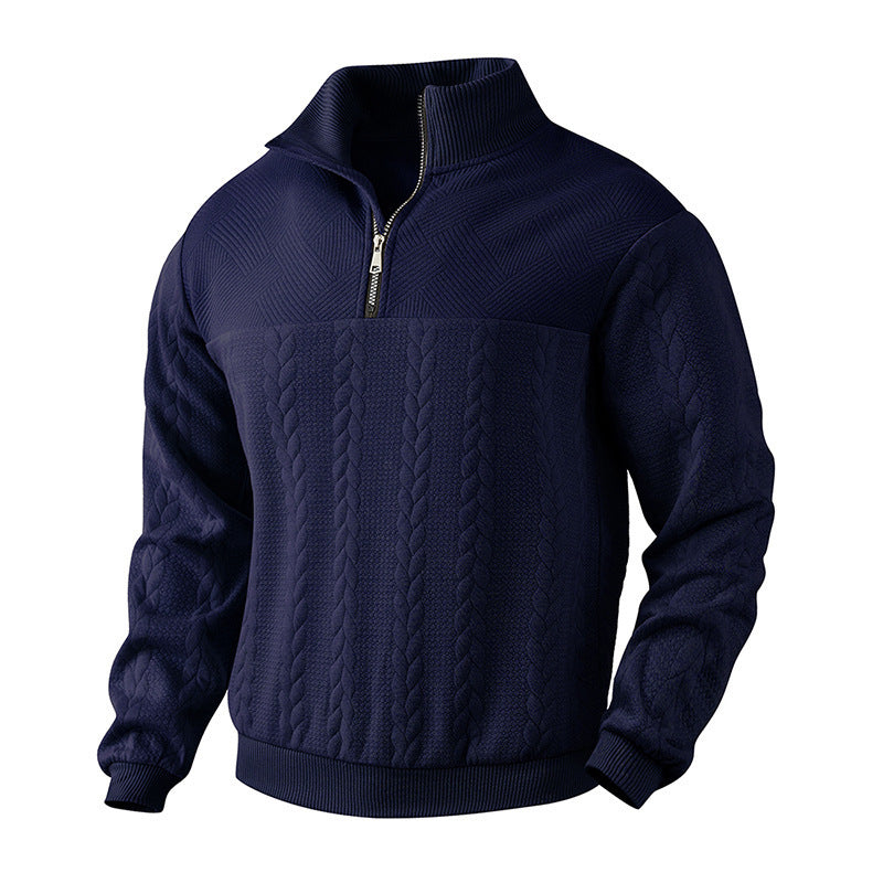 Men's Jacquard Quarter-Zip Pullover Hoodie | Long Sleeve Warm Winter Top