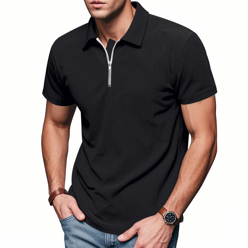 Men’s Loose Fit Corduroy Half-Zip Polo Short Sleeve T-Shirt – Casual Pullover Streetwear Top (S–XXXL)