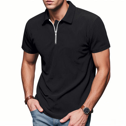 Men’s Loose Fit Corduroy Half-Zip Polo Short Sleeve T-Shirt – Casual Pullover Streetwear Top (S–XXXL)