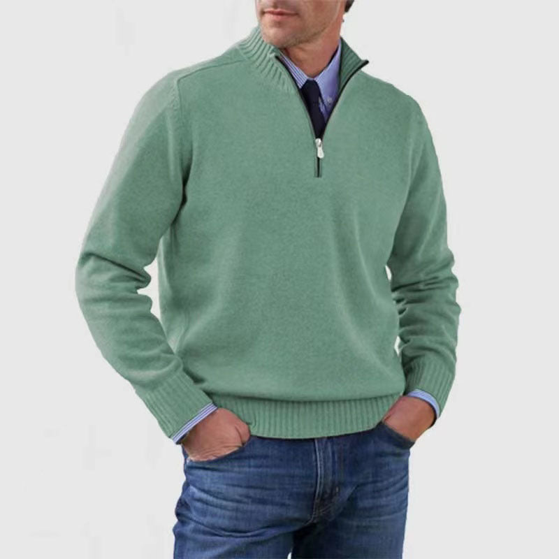 Men's Stand Collar Zip-Up Knit Sweater | Slim Fit Long Sleeve Pullover