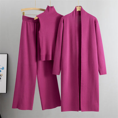 Women's 3-Piece Knit Co-ord Set | Vest, Cardigan & Wide-Leg Trousers