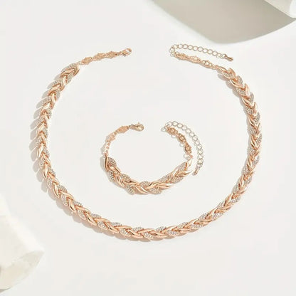 Women's Glass Leaf Necklace & Bracelet Set | Elegant Rhinestone Chain Jewellery Set