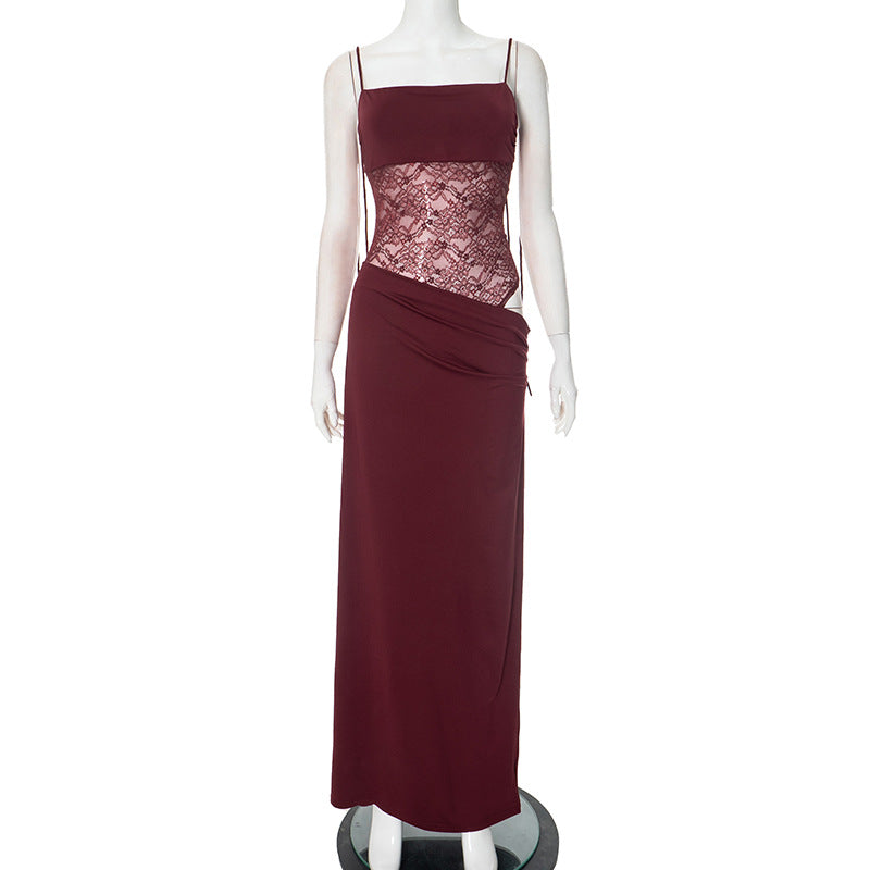 Women's Y2K Lace Suspender Maxi Dress | Sexy High Waist Long Dress for Party, Evening & Beach