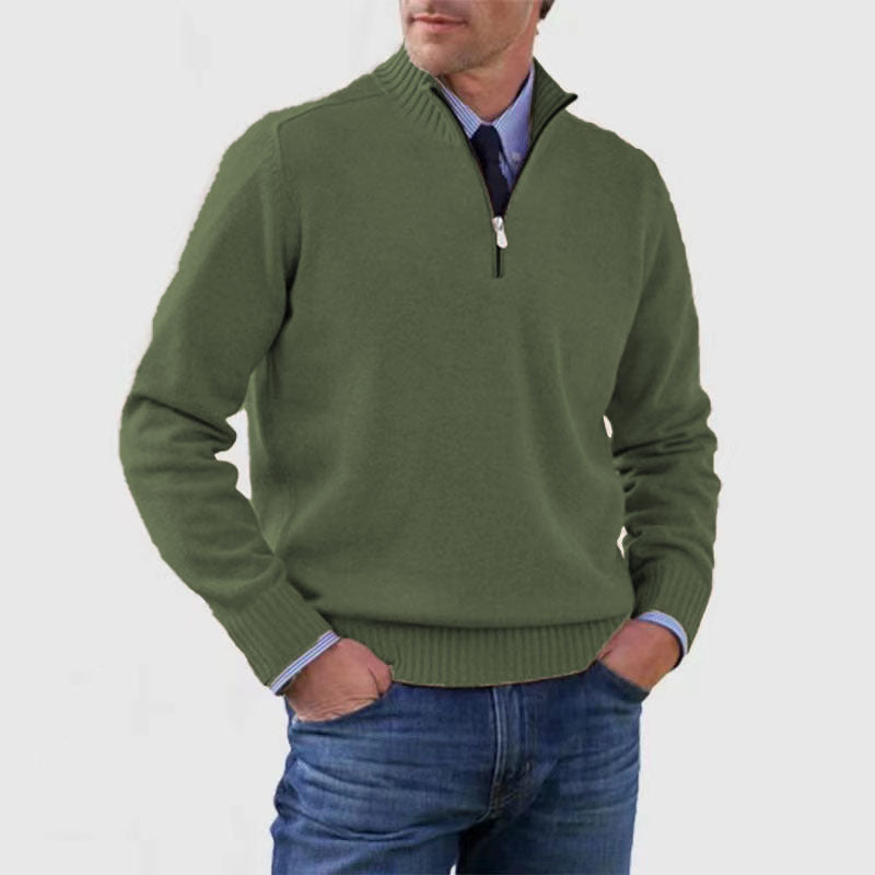 Men's Stand Collar Zip-Up Knit Sweater | Slim Fit Long Sleeve Pullover
