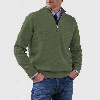 Men's Stand Collar Zip-Up Knit Sweater | Slim Fit Long Sleeve Pullover