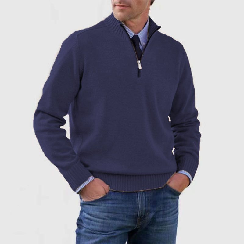 Men's Stand Collar Zip-Up Knit Sweater | Slim Fit Long Sleeve Pullover