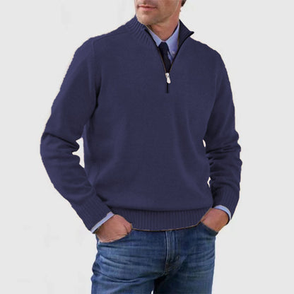 Men's Stand Collar Zip-Up Knit Sweater | Slim Fit Long Sleeve Pullover