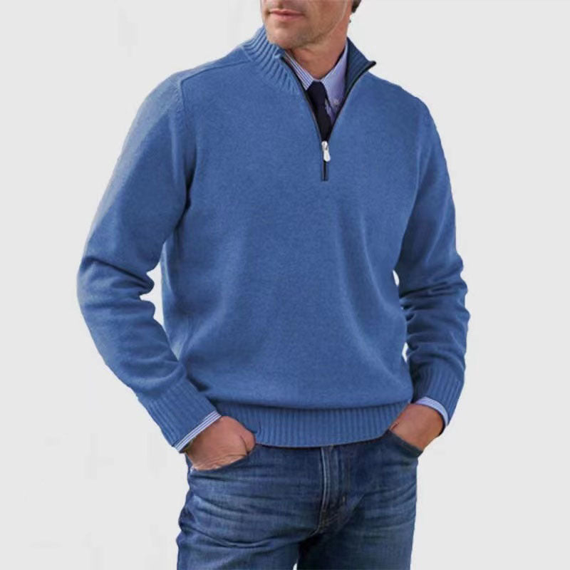 Men's Stand Collar Zip-Up Knit Sweater | Slim Fit Long Sleeve Pullover