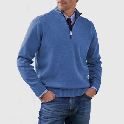 Men's Stand Collar Zip-Up Knit Sweater | Slim Fit Long Sleeve Pullover
