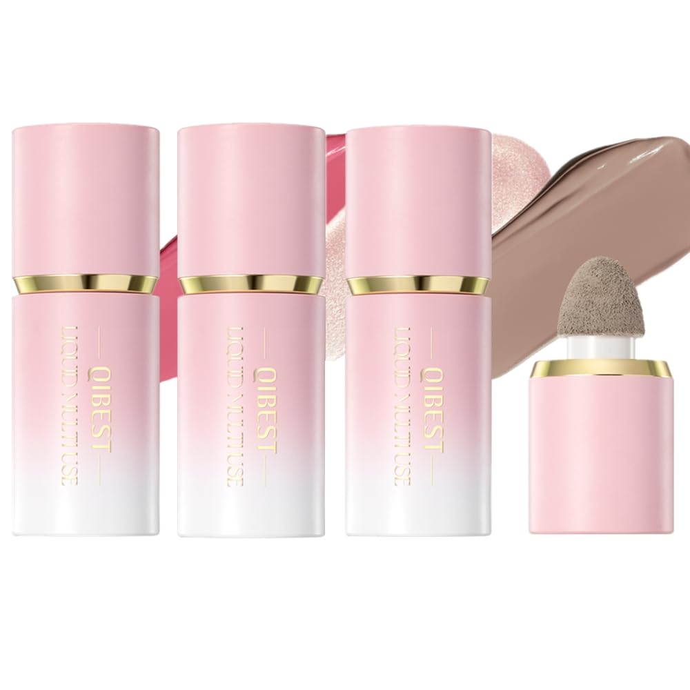 3 Pack Liquid Contour & Highlighter & Blush Makeup Set, Long Lasting Natural Weightless Buildable Contouring Bronzer Blusher Stick Beauty Wand Liquid Highlighter Makeup (Set A)