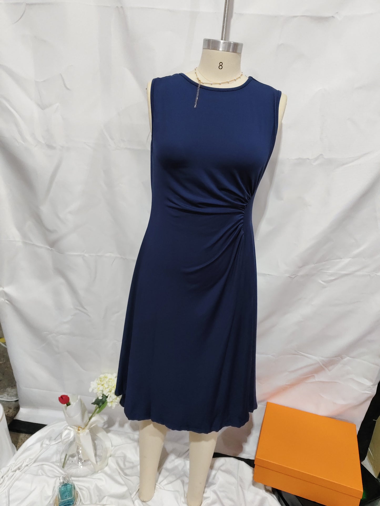 Women's Crinkle A-Line Midi Dress | Sleeveless High Waist Summer Dress