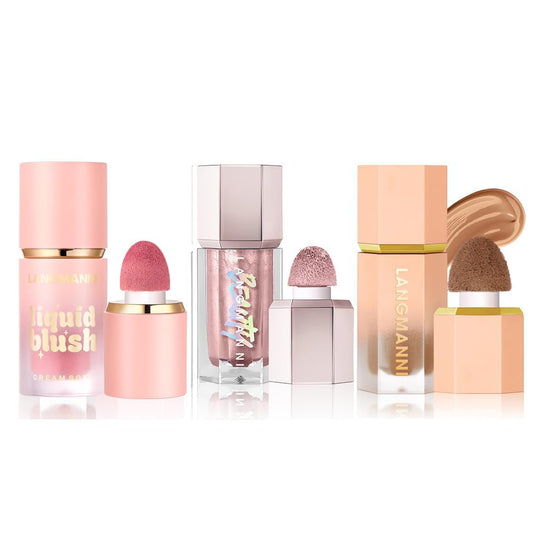 3 Pack Liquid Contour & Highlighter & Blush Makeup Set, Long Lasting Natural Weightless Buildable Contouring Bronzer Blusher Stick Beauty Wand Liquid Highlighter Makeup (Set A)