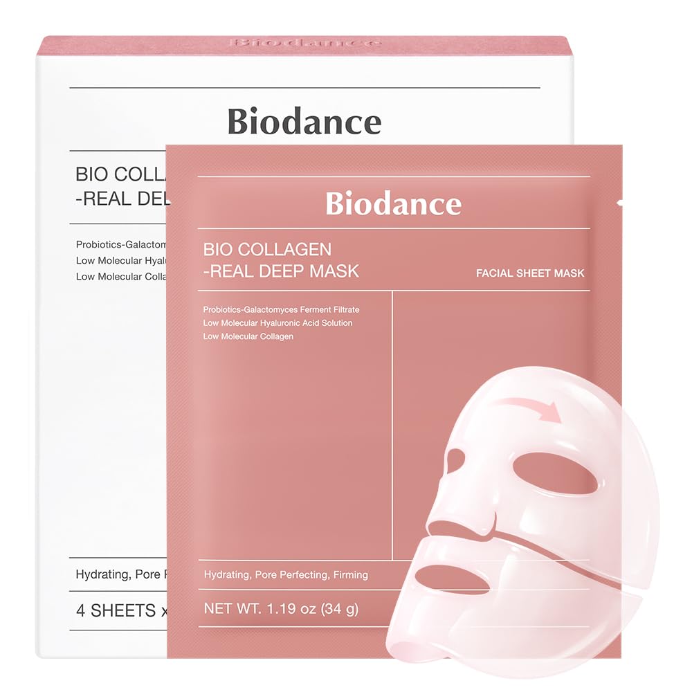 BIODANCE Bio-Collagen Real Deep Face Mask 4 Pcs | Hydrogel Overnight Mask | Pore Minimizing and Elasticity Improvement | Korean Face Mask for Glass Skin | Korean Skincare