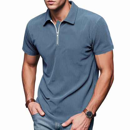 Men’s Loose Fit Corduroy Half-Zip Polo Short Sleeve T-Shirt – Casual Pullover Streetwear Top (S–XXXL)