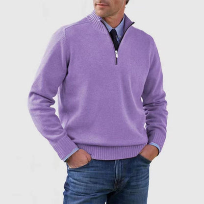 Men's Stand Collar Zip-Up Knit Sweater | Slim Fit Long Sleeve Pullover