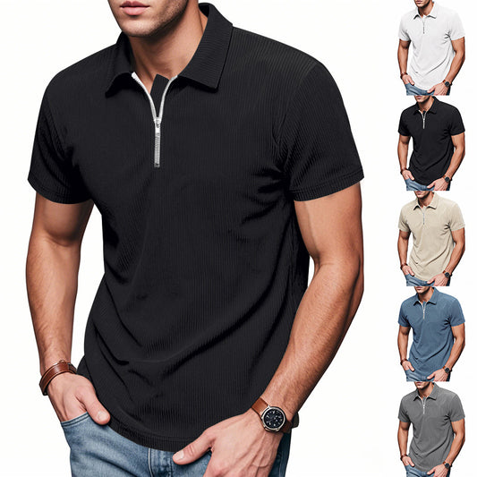 Men’s Loose Fit Corduroy Half-Zip Polo Short Sleeve T-Shirt – Casual Pullover Streetwear Top (S–XXXL)