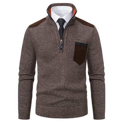 Men's Fleece-Lined Slim Fit Pullover Sweater | Warm Knit Jumper for Autumn & Winter