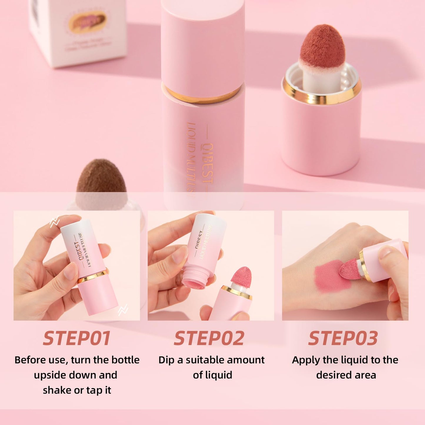 3 Pack Liquid Contour & Highlighter & Blush Makeup Set, Long Lasting Natural Weightless Buildable Contouring Bronzer Blusher Stick Beauty Wand Liquid Highlighter Makeup (Set A)