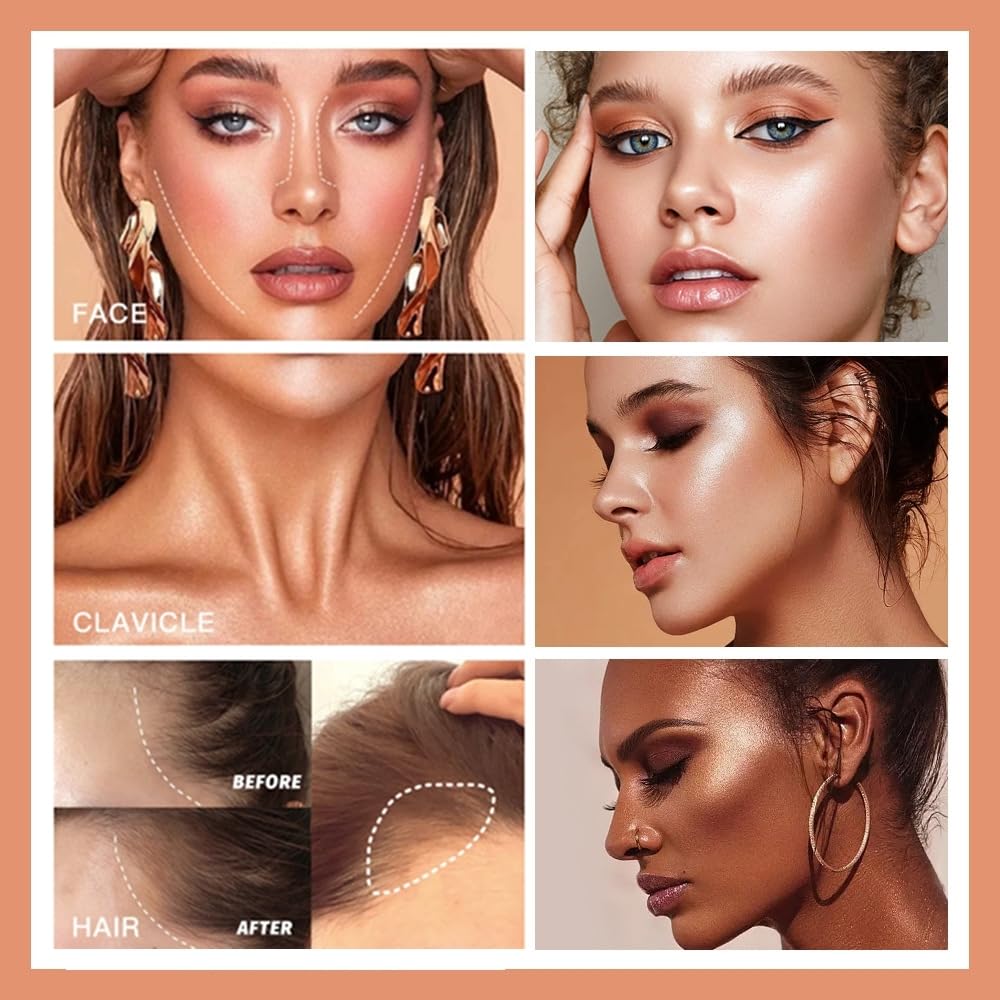 3 Pack Liquid Contour & Highlighter & Blush Makeup Set, Long Lasting Natural Weightless Buildable Contouring Bronzer Blusher Stick Beauty Wand Liquid Highlighter Makeup (Set A)