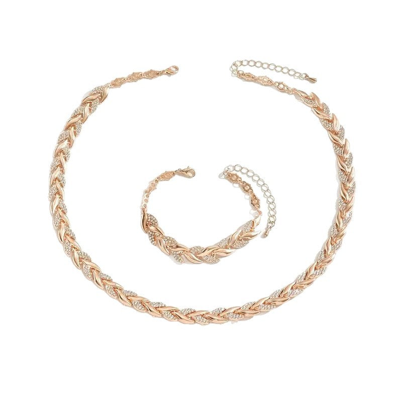 Women's Glass Leaf Necklace & Bracelet Set | Elegant Rhinestone Chain Jewellery Set