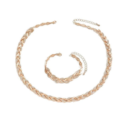 Women's Glass Leaf Necklace & Bracelet Set | Elegant Rhinestone Chain Jewellery Set