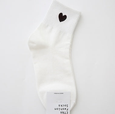Mid-socks solid color love cotton socks