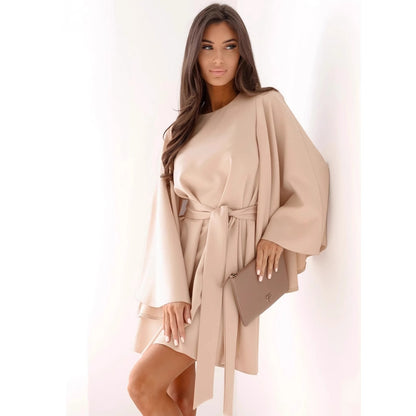 Women's Bell Sleeve Lace-Up Waist Mini Dress | Autumn Style