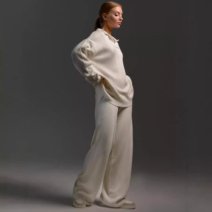 Women's Knitted Pullover Sweatshirt & Straight-Leg Trousers Co-ord Set | Cosy Casual Two-Piece
