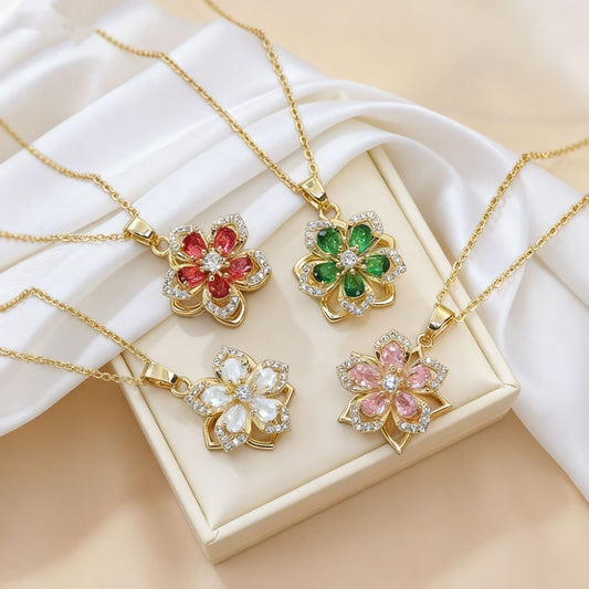Women's Rhinestone Bauhinia Flower Necklace | Rotatable Pendant Titanium Steel Jewellery