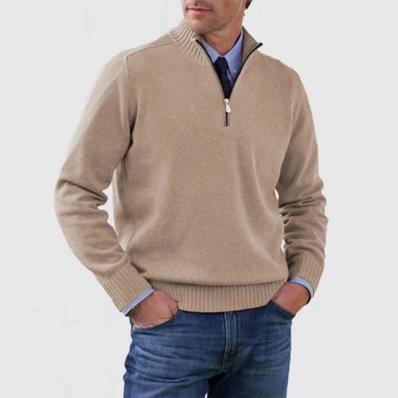 Men's Stand Collar Zip-Up Knit Sweater | Slim Fit Long Sleeve Pullover