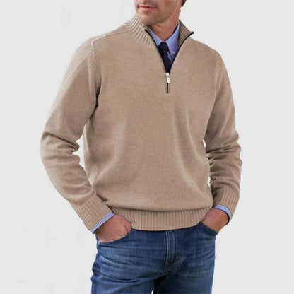 Men's Stand Collar Zip-Up Knit Sweater | Slim Fit Long Sleeve Pullover