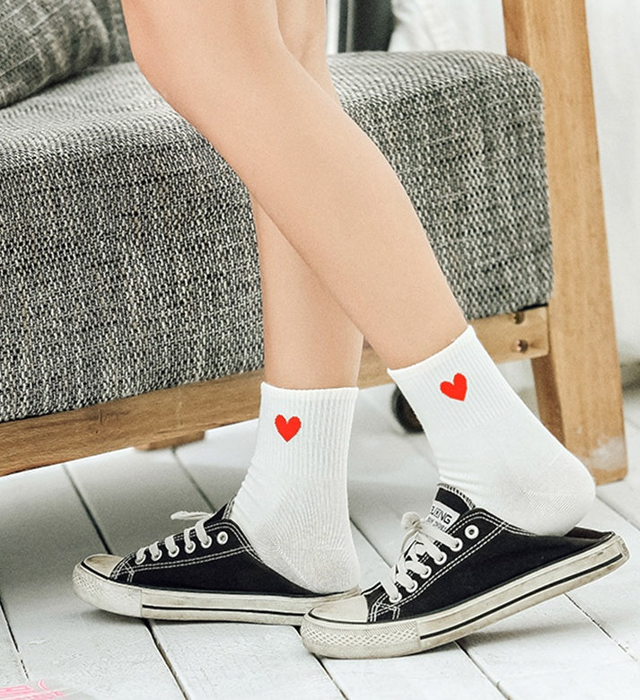 Mid-socks solid color love cotton socks
