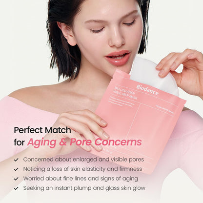 BIODANCE Bio-Collagen Real Deep Face Mask 4 Pcs | Hydrogel Overnight Mask | Pore Minimizing and Elasticity Improvement | Korean Face Mask for Glass Skin | Korean Skincare