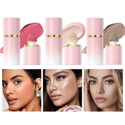 3 Pack Liquid Contour & Highlighter & Blush Makeup Set, Long Lasting Natural Weightless Buildable Contouring Bronzer Blusher Stick Beauty Wand Liquid Highlighter Makeup (Set A)