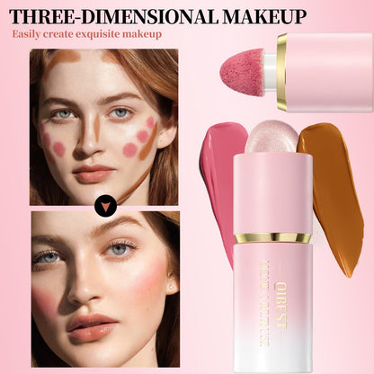 3 Pack Liquid Contour & Highlighter & Blush Makeup Set, Long Lasting Natural Weightless Buildable Contouring Bronzer Blusher Stick Beauty Wand Liquid Highlighter Makeup (Set A)