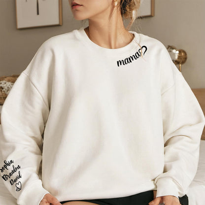 Custom Embroidered women Sweatshirt with Kids Name on Sleeve Personalized Mom Sweatshirt for Mothers Day Birthday Gift for Mom