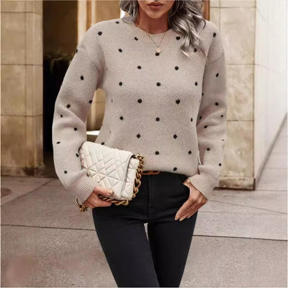 Polka Dot Jacquard Knit Pullover Sweater | Cosy Women's Knitwear