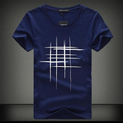Men Fit Top Quality Cotton Short Sleeves T-Shirt Big Code Stripe Graphic T