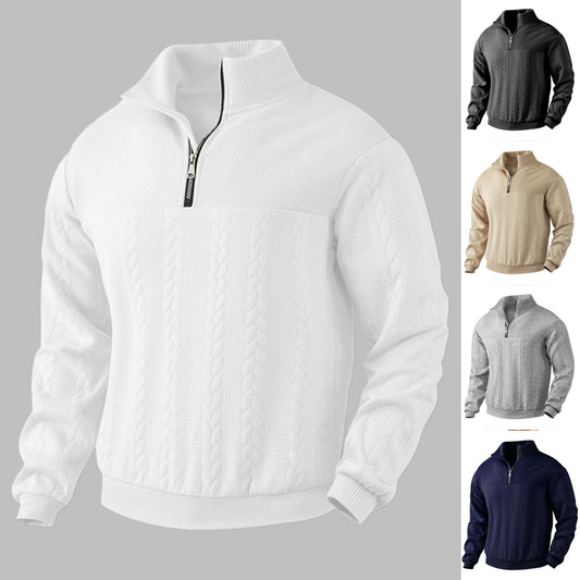 Men's Jacquard Quarter-Zip Pullover Hoodie | Long Sleeve Warm Winter Top