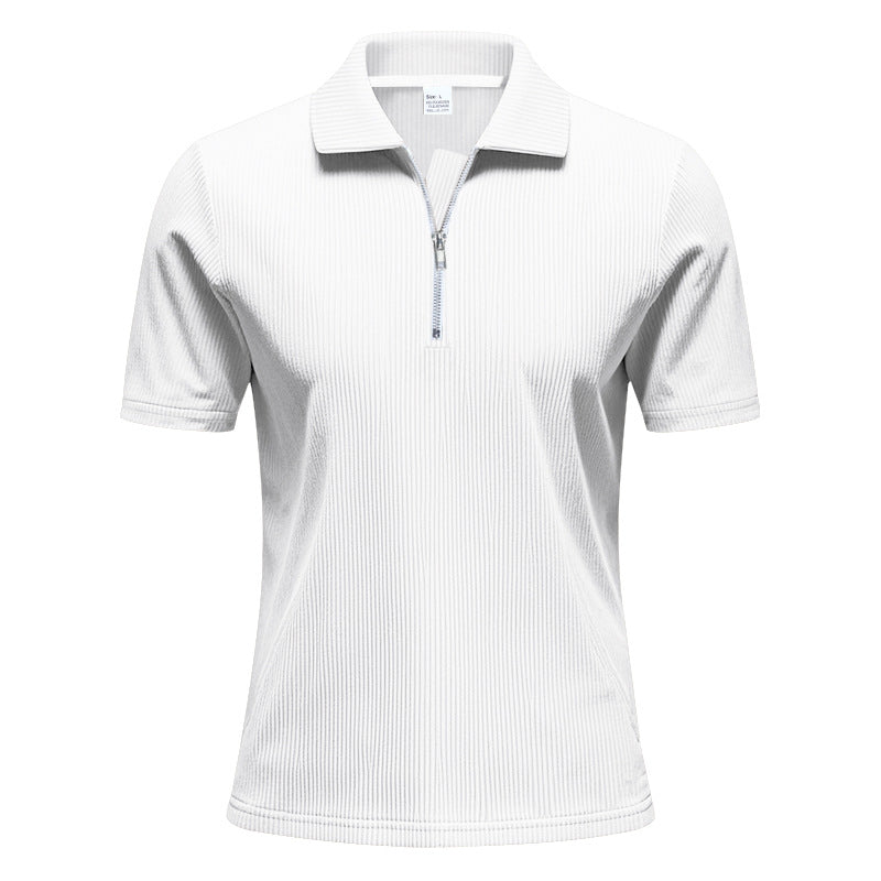 Men’s Loose Fit Corduroy Half-Zip Polo Short Sleeve T-Shirt – Casual Pullover Streetwear Top (S–XXXL)