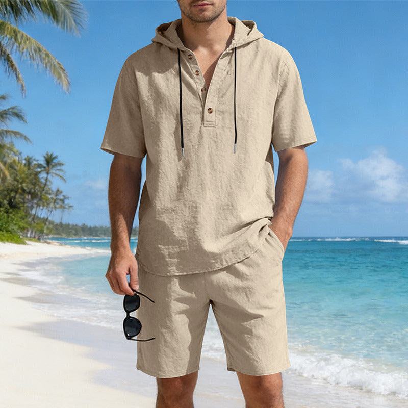 Men’s Linen Hooded Two-Piece Casual Set – Loose Fit Breathable Summer Outfit, Long Sleeve Top & Full-Length Pants, Lightweight Relaxed Lounge Tracksuit (S–3XL)