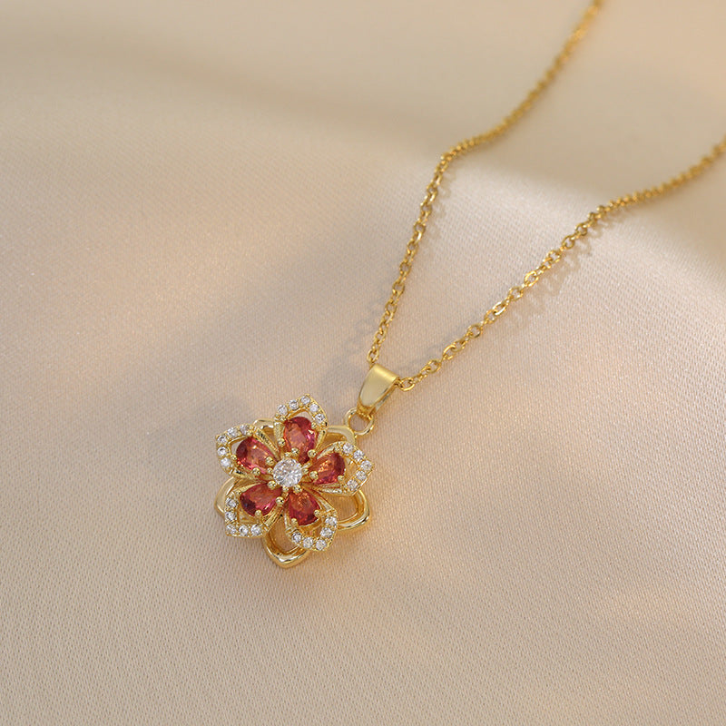 Women's Rhinestone Bauhinia Flower Necklace | Rotatable Pendant Titanium Steel Jewellery