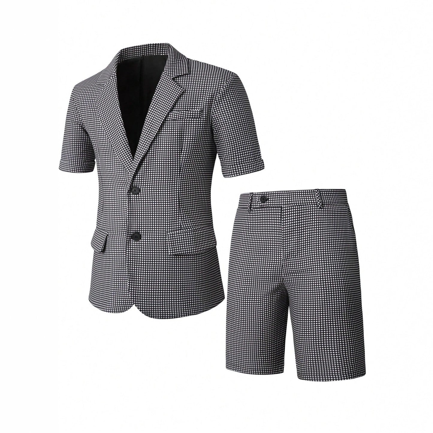 Men’s Slim-Fit Plaid Business Casual Suit Set – Elegant Black Two-Piece Woven Fabric Outfit for Office, Events & Smart Wear (S–XXL)