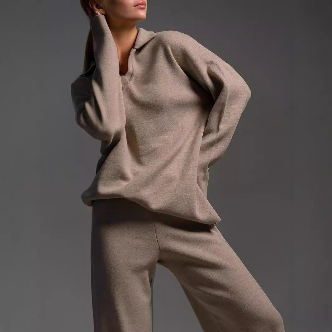 Women's Knitted Pullover Sweatshirt & Straight-Leg Trousers Co-ord Set | Cosy Casual Two-Piece