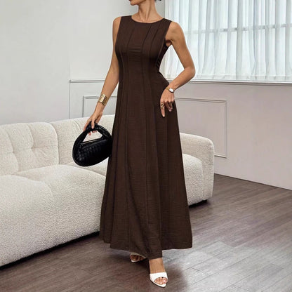 Women's Sleeveless Pleated Maxi Dress | Elegant A-Line Style