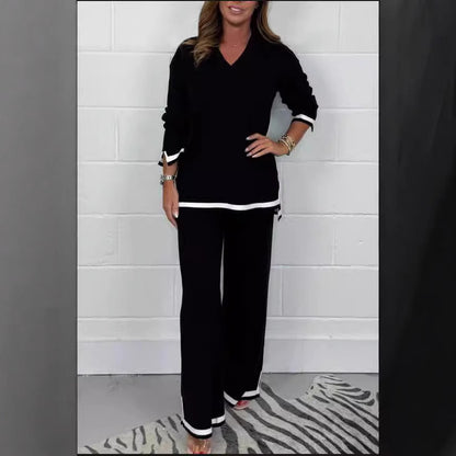 Women Elegant Two Pieces Of Fitting Cloth Temperament Leisure Solid Color Knitted Long Sleeve Women Trousers And Top Suit, Two Piece Pants & Top Solid Color Set Of Women wear