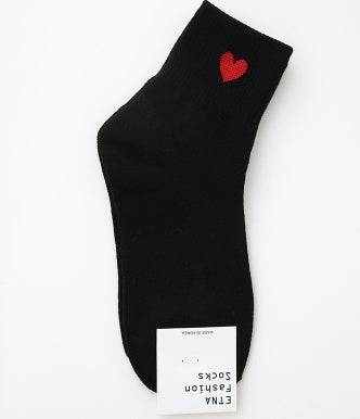 Mid-socks solid color love cotton socks