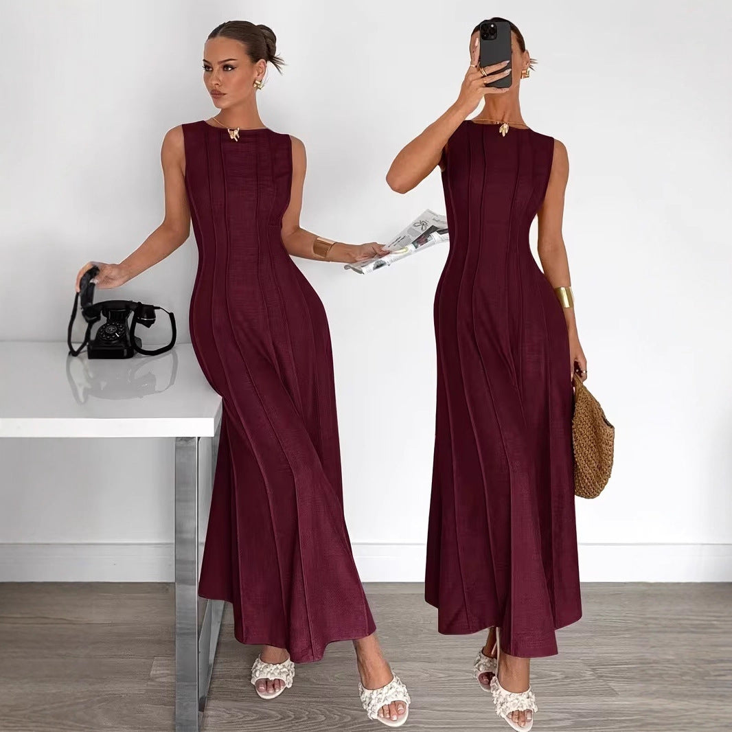 Women's Sleeveless Pleated Maxi Dress | Elegant A-Line Style
