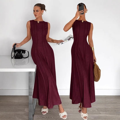 Women's Sleeveless Pleated Maxi Dress | Elegant A-Line Style