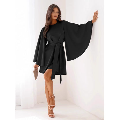 Women's Bell Sleeve Lace-Up Waist Mini Dress | Autumn Style